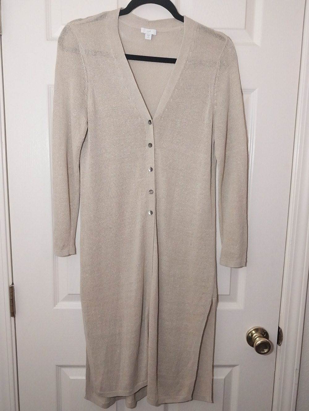 J. Jill Long Beige Button-Front Knit Cardigan Duster Size S Petite